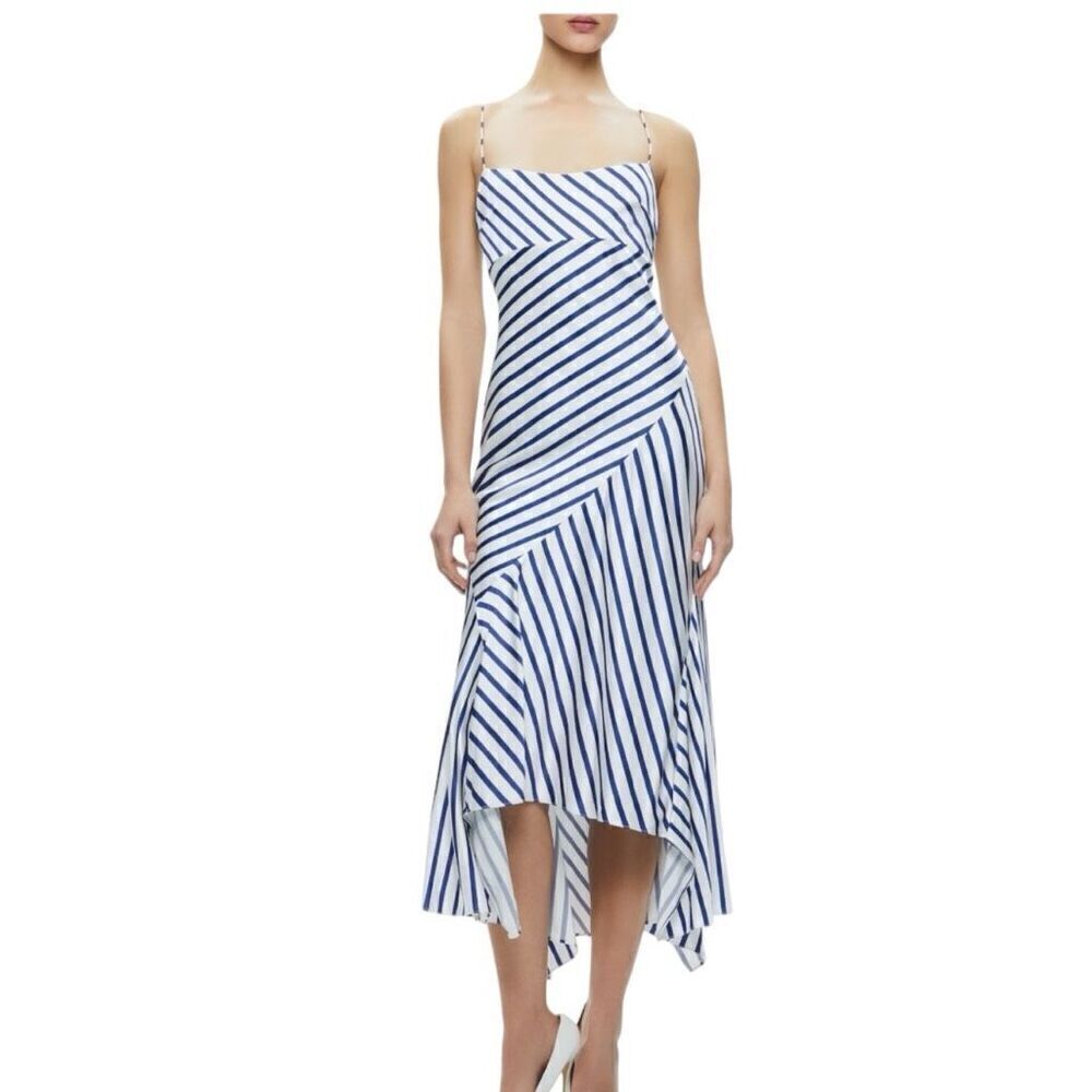 Alice + Olivia Blue and White Asymmetrical Dress